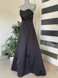 Wytworna czarna wieczorowa suknia Modern na studniówkę karnawał ślub