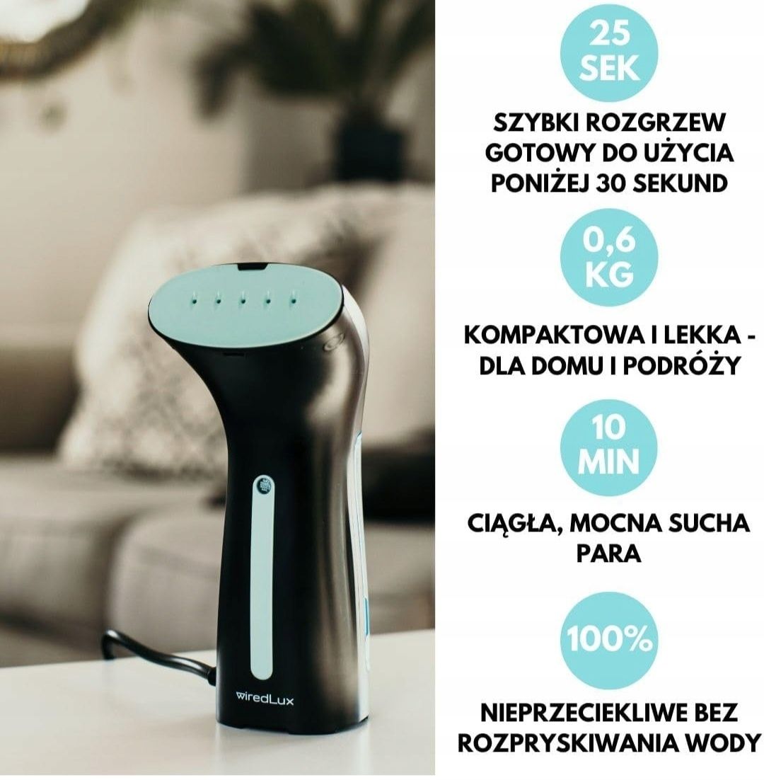 WIREDLUX Parownica do Ubrań Parownik Żelazko Parowe 900W
