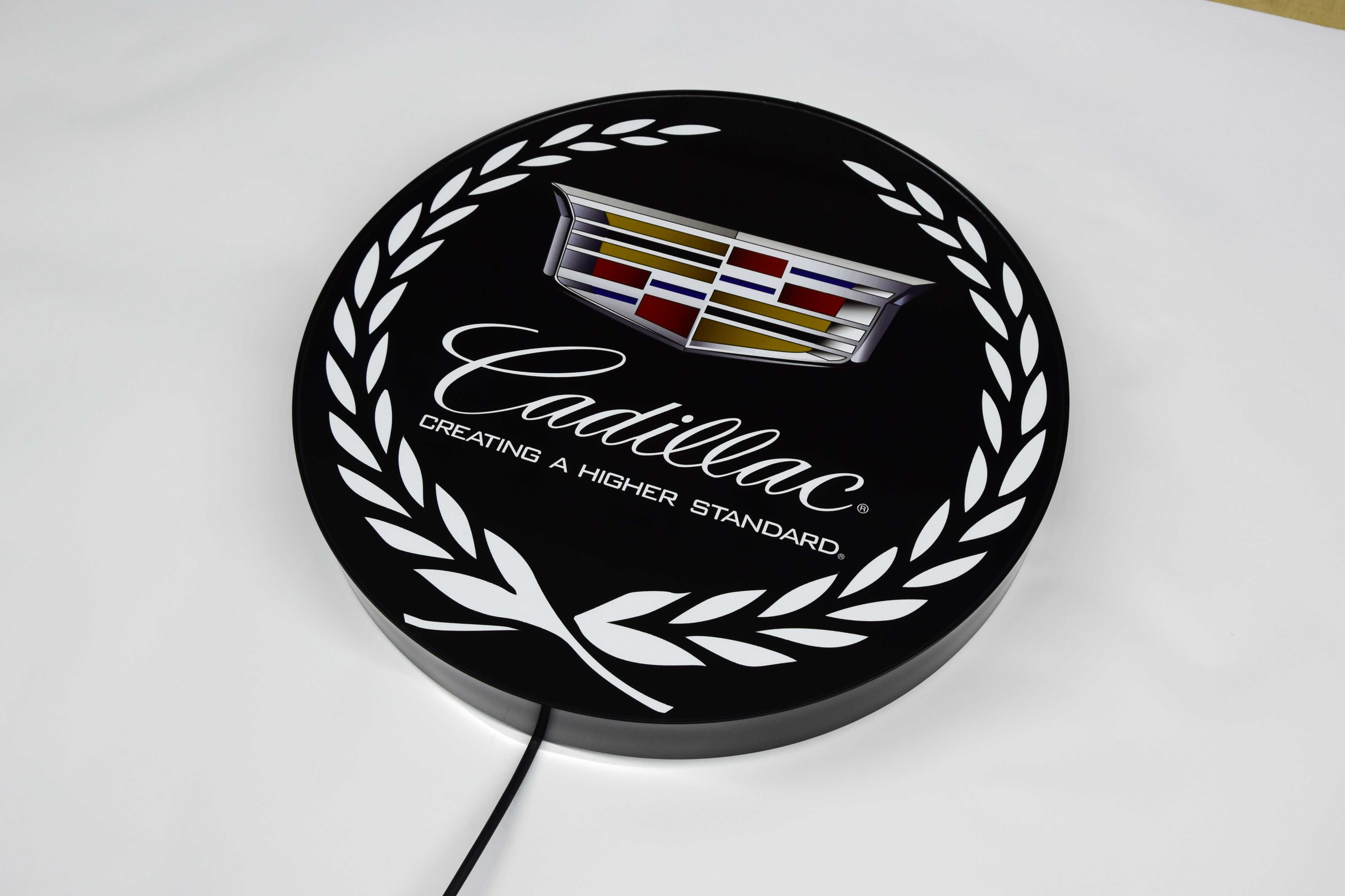 LED Neon CADILLAC, Podświetlane Logo 3D, Kaseton, Lampa do warsztatu