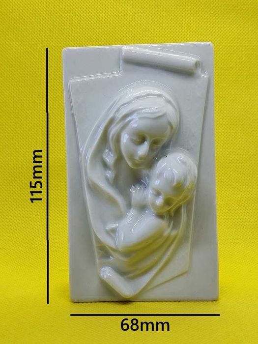 Imagem religiosa faiança Nossa Senhora e Menino Jesus