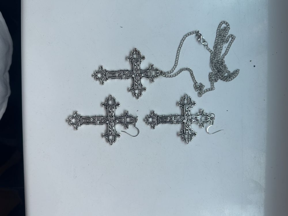 Naszyjnik i kolczyki duże krzyże Gothic Goth