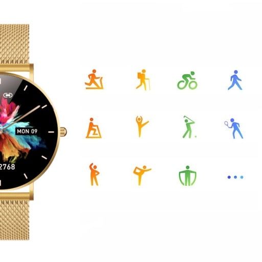 Smartwatch Zegarek Damski Złoty ALEXA MANTA Ciśnienie Kroki Sport Menu
