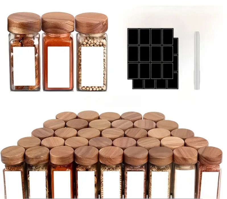 Емкость для специй. Материал - пластик. В наборе 24 шт. Есть наклейки