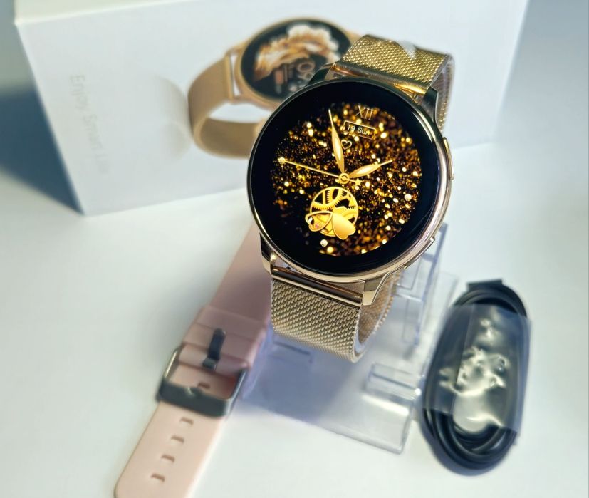 Elegancki Smartwatch Złoty Zegarek Damski Nowy Bransoletka Bluetooth