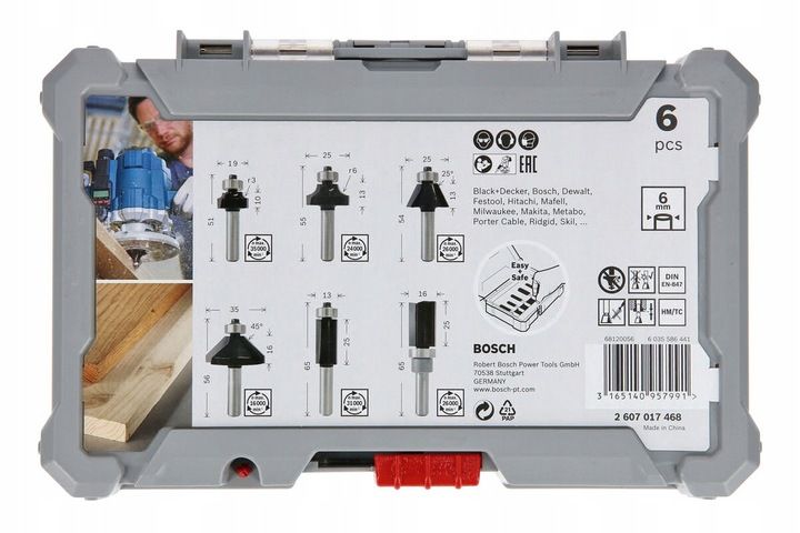 Bosch Zestaw 6 Frezów Do Drewna Chwyt 6mm
