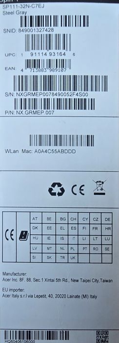 Laptop Tbleta 2w1 ACER SPIN1-SP111-32N-C5US
marki ACER, model SPIN 1 -