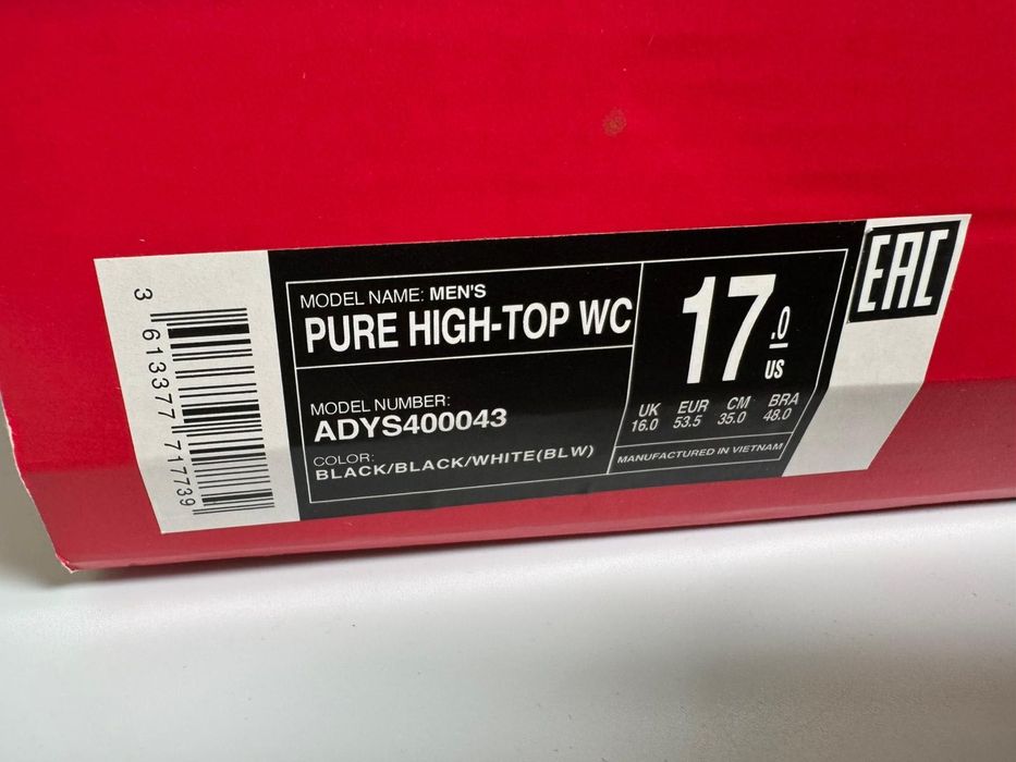 Nowe sneakersy męskie DC SHOES PURE HIGH-TOP WC czarne 53,5