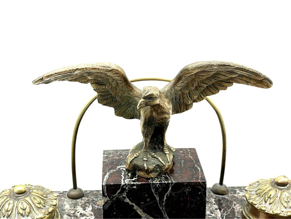 Tinteiro antigo francês em pedra e bronze antigo