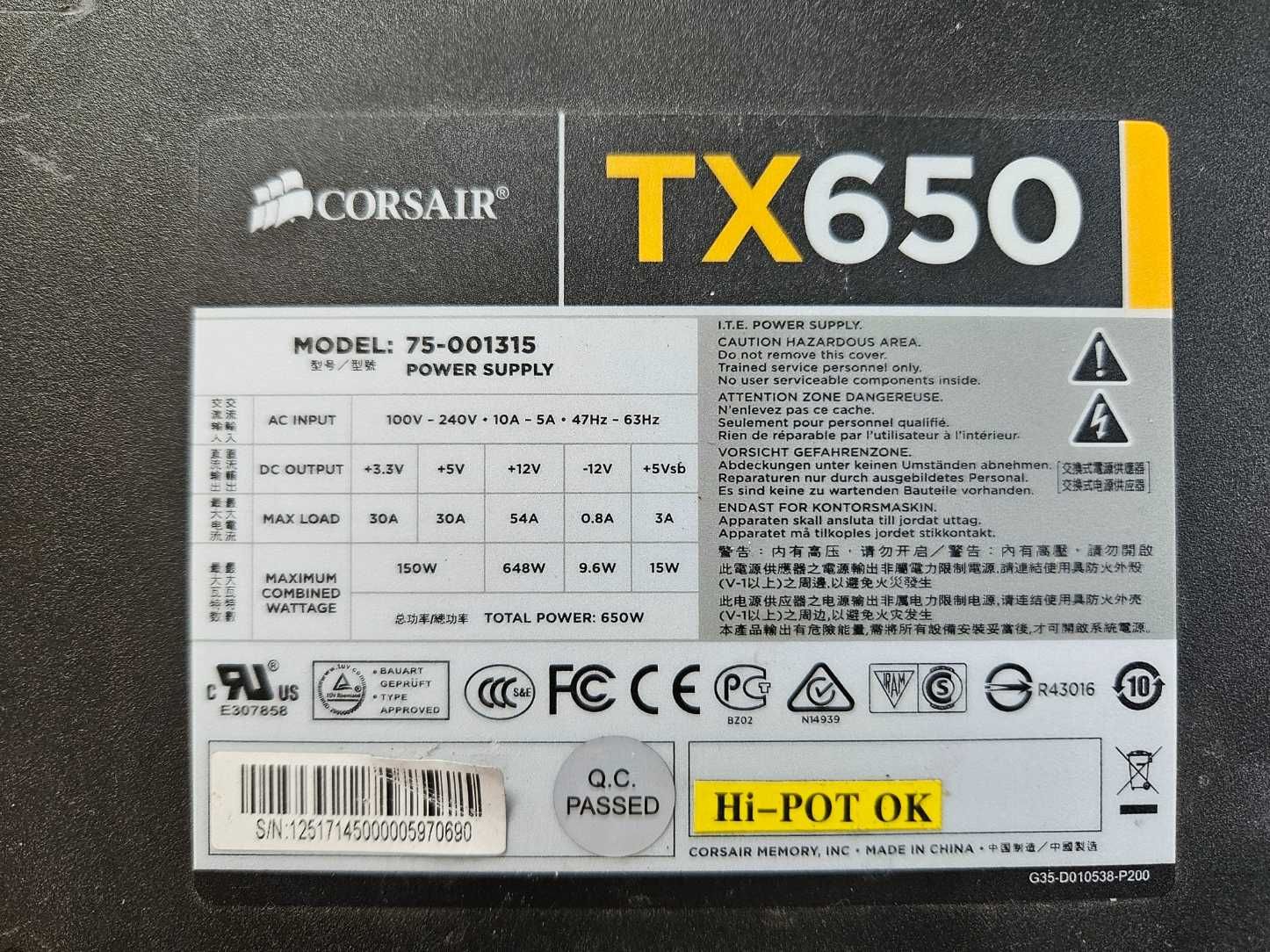 Zasilacz Corsair TX650 650W 80 PLUS Bronze