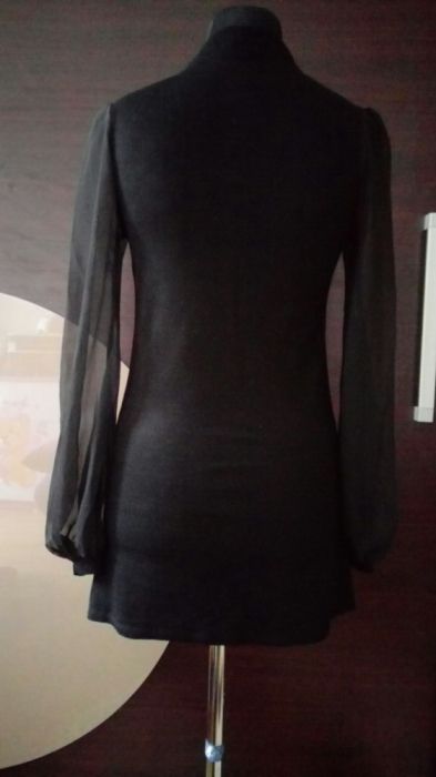 Elegancka czarna sukienka tuilowy rękaw S