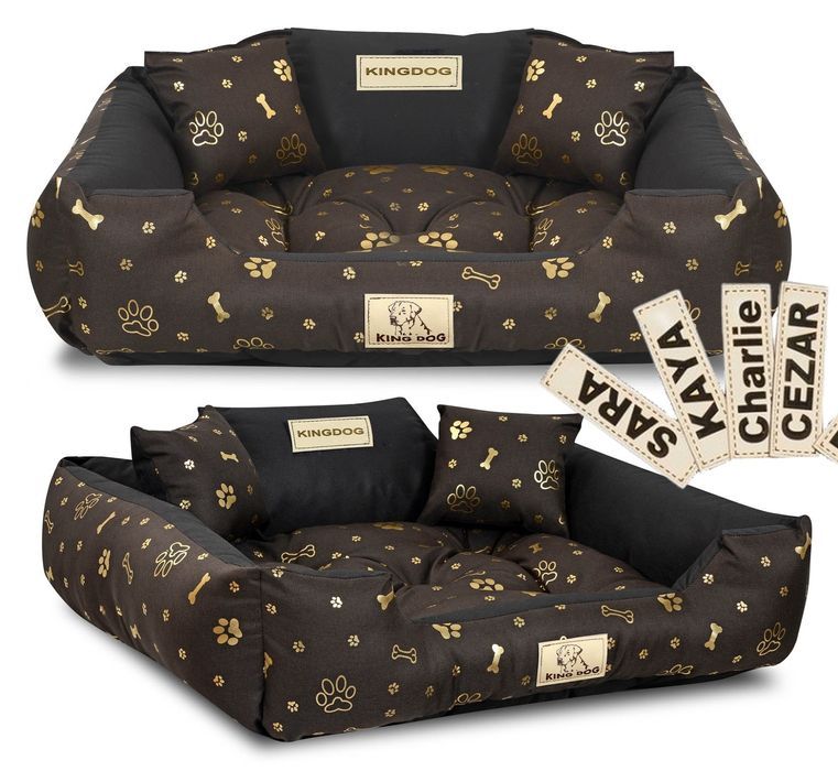 Legowisko Dla Psa Kojec Kingdog 75X65 Cm Wodoodporne Kości Złote