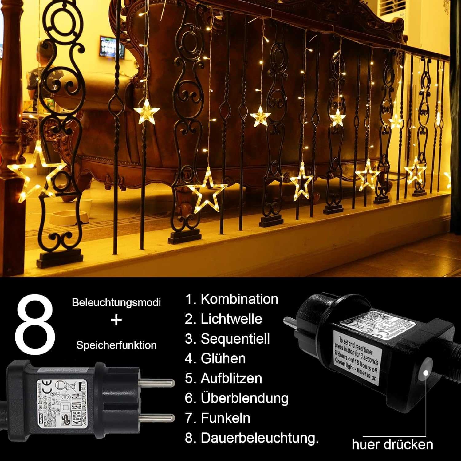 Lampki świąteczne, Kurtyna gwiazdowa LED, 12-gwiazdkowe Aj9