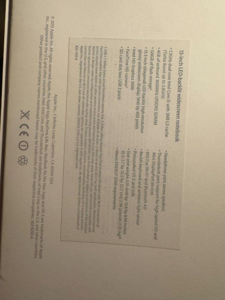 Macbook Air 13,3/1,3GHz/4GB/128GB