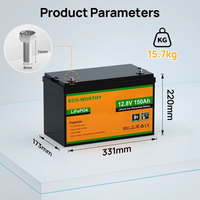 12V 150Ah FV23% nowy SMART LiFePo4 Akumulator ECO Worthy Bluetooth