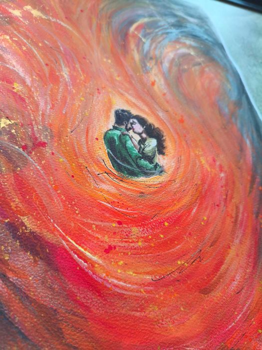 Akwarela Kochankowie Ogień Miłość Pasja Wir Emocji Intymność A3 30x42