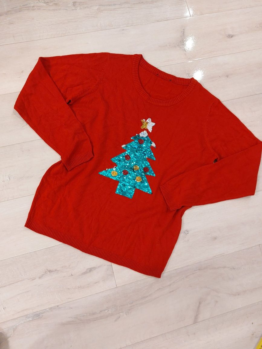 Czerwony sweter świąteczny z choinką L/XL