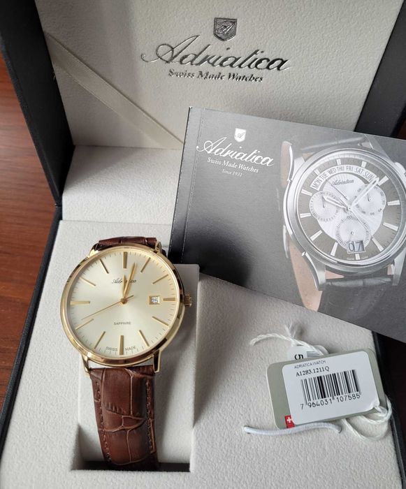 Zegarek Adriatica Classic Sapphire - Męski A1283.1211Q - Kolor Złoty