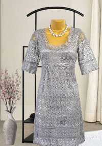 Серебристое кружевное платье на шелковой подкладке Coast, р. S/М