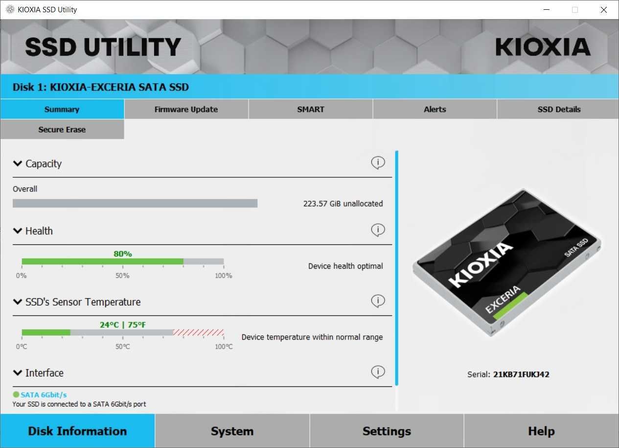 Dysk KIOXIA 240GB 2,5" SATA SSD EXCERIA - używany, sprawny