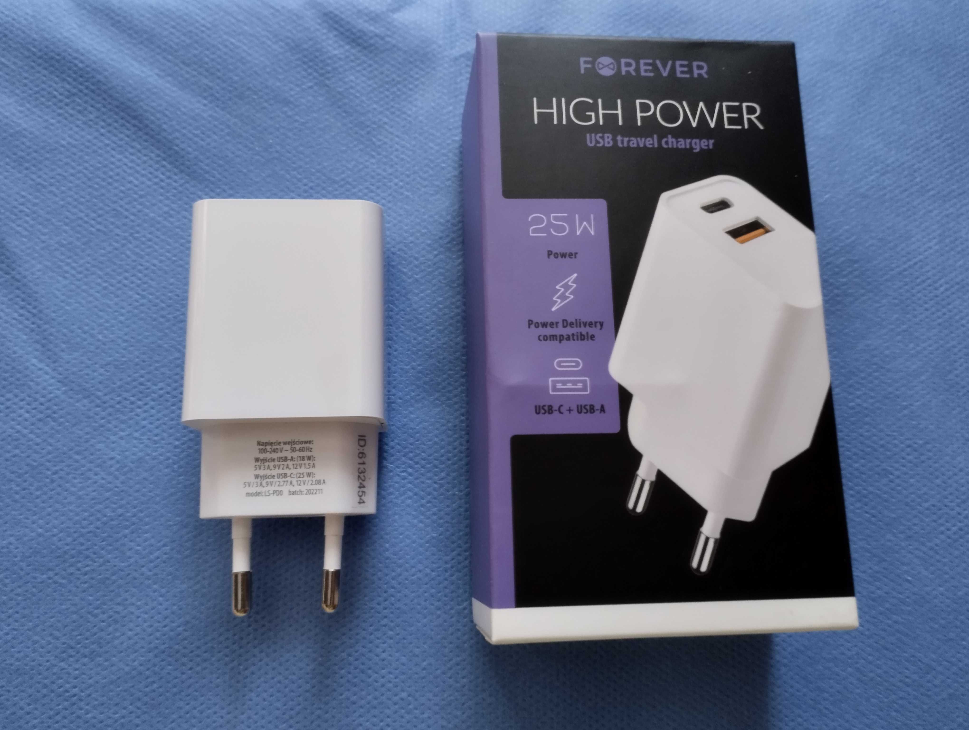 Ładowarka sieciowa FOREVER High Power  25W USB-С + USB -А Biały NOWA