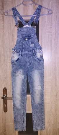 Spodnie dzinsy ogrodniczki dżinsowe, jeansowe r 128/134
