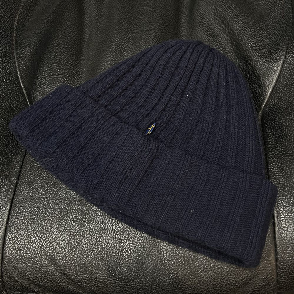 Шапка fjallraven hat navy синя wool шерсть вовна біні