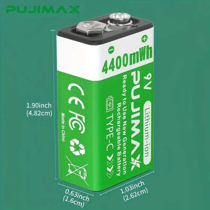 Аккумулятори AAA PUJIMAX 1.5V або типe Крона 9V. Зарядка Type-C