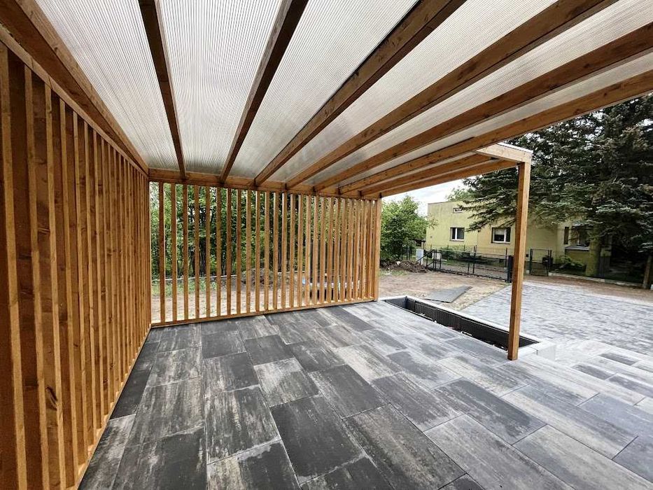 Pergola, taras, altana, wiata, drewno BSH, poliwęglan, zadaszenie