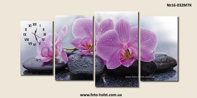 Картина модульная цветы, орхидеи полиптих (с часами, без часов)