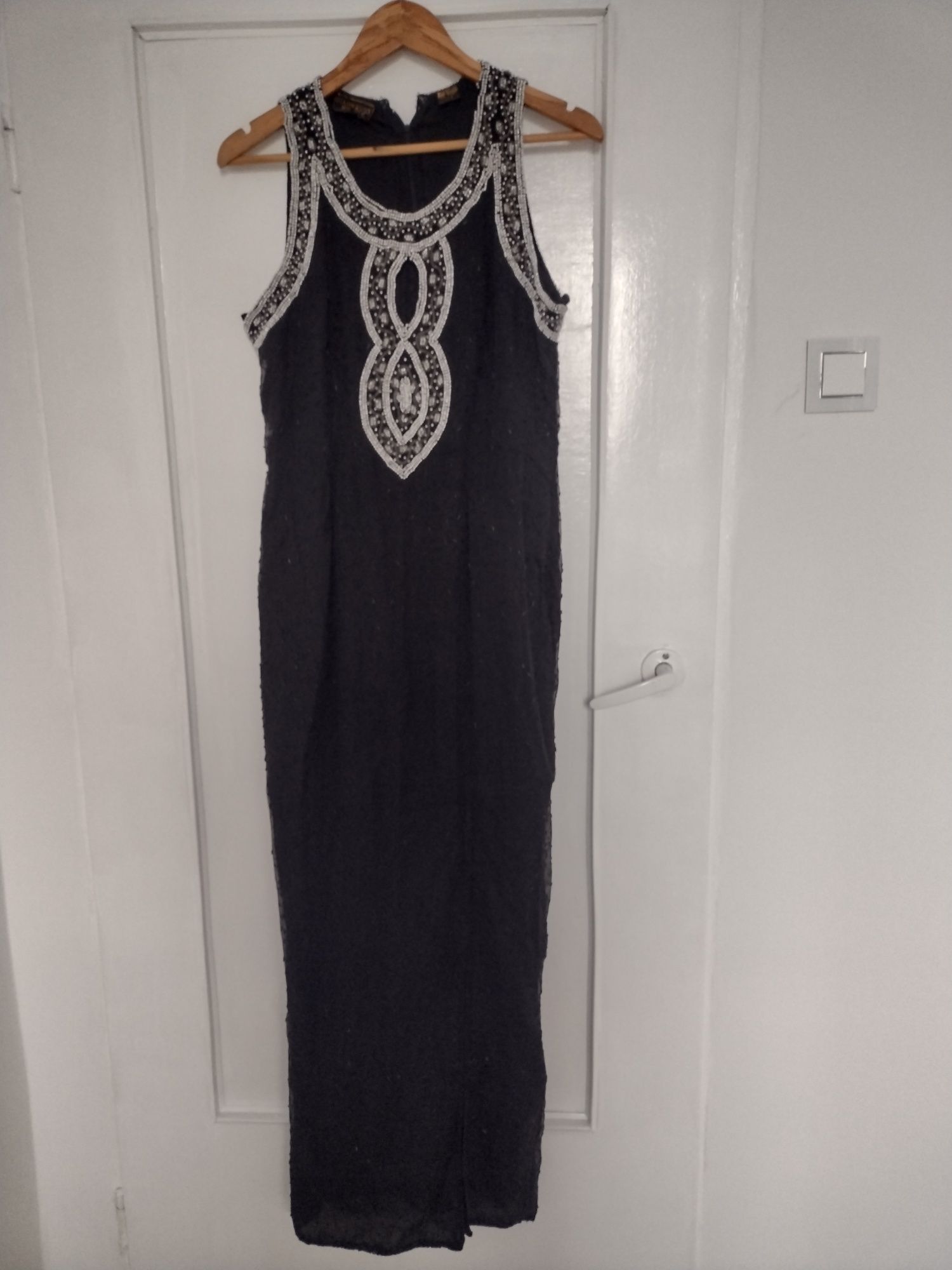 Oryginalna czarna długa suknia na studniówkę 2024,rozmiar L