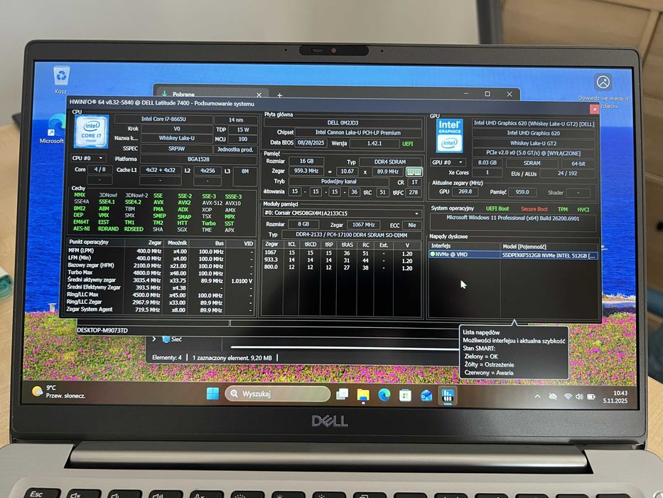 DELL Latitude 7400; 14",i7-8665U,16GB RAM,512GB NVME,ALU,Windows11Pro
