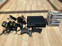 PS3 + comandos + jogos + PS Move + microfones + comandos buzz