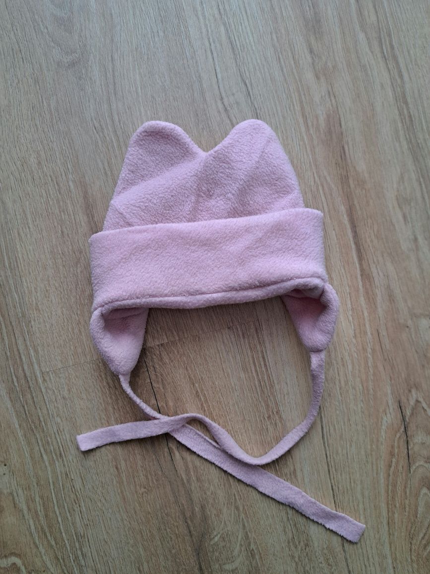 Pepco czapka niemowlęca zimowa polarowa różowa rozmiar 68 cm wiązana