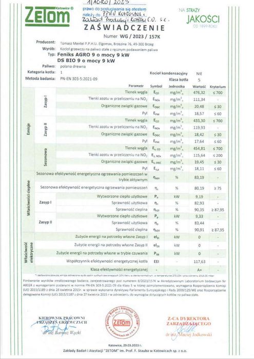Kocioł spalania drewna Feniks AGRO 9kW ECODESIGN 5 Klasa Lista ZUM
