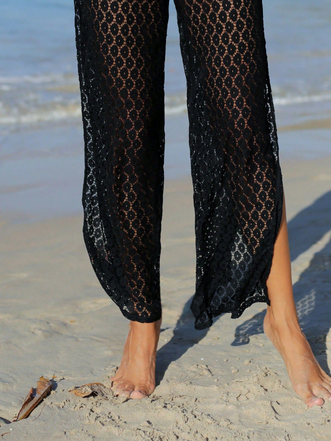 Spodnie Plażowe Luźne Z Rozcięciami Czarne Casual Shein Xl 42