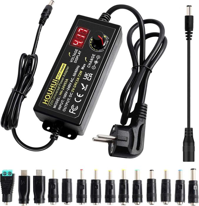 HOUHUI Regulowany zasilacz sieciowy 3 A, 72 W, regulowany zasilacz