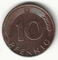 10 Pfennig de 1988 F, Alemanha Ocidental