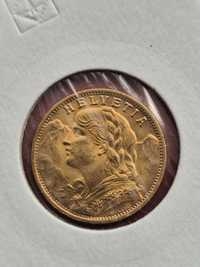 20 franków 1947 Szwajcaria złota moneta Kraków kolekcja piękna