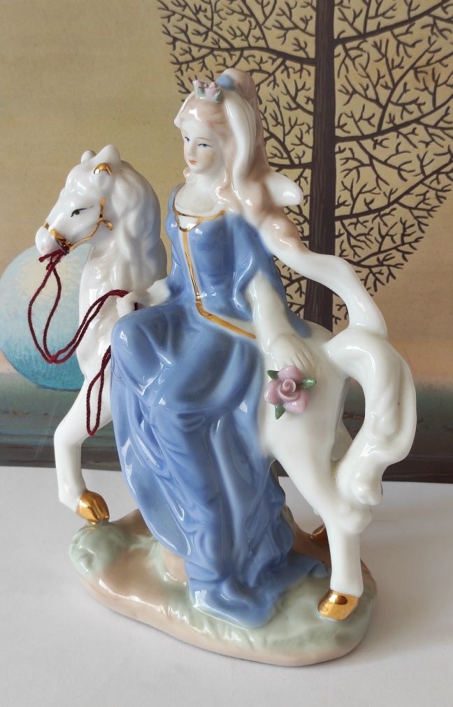Figurka dama na koniu piękna stara porcelana