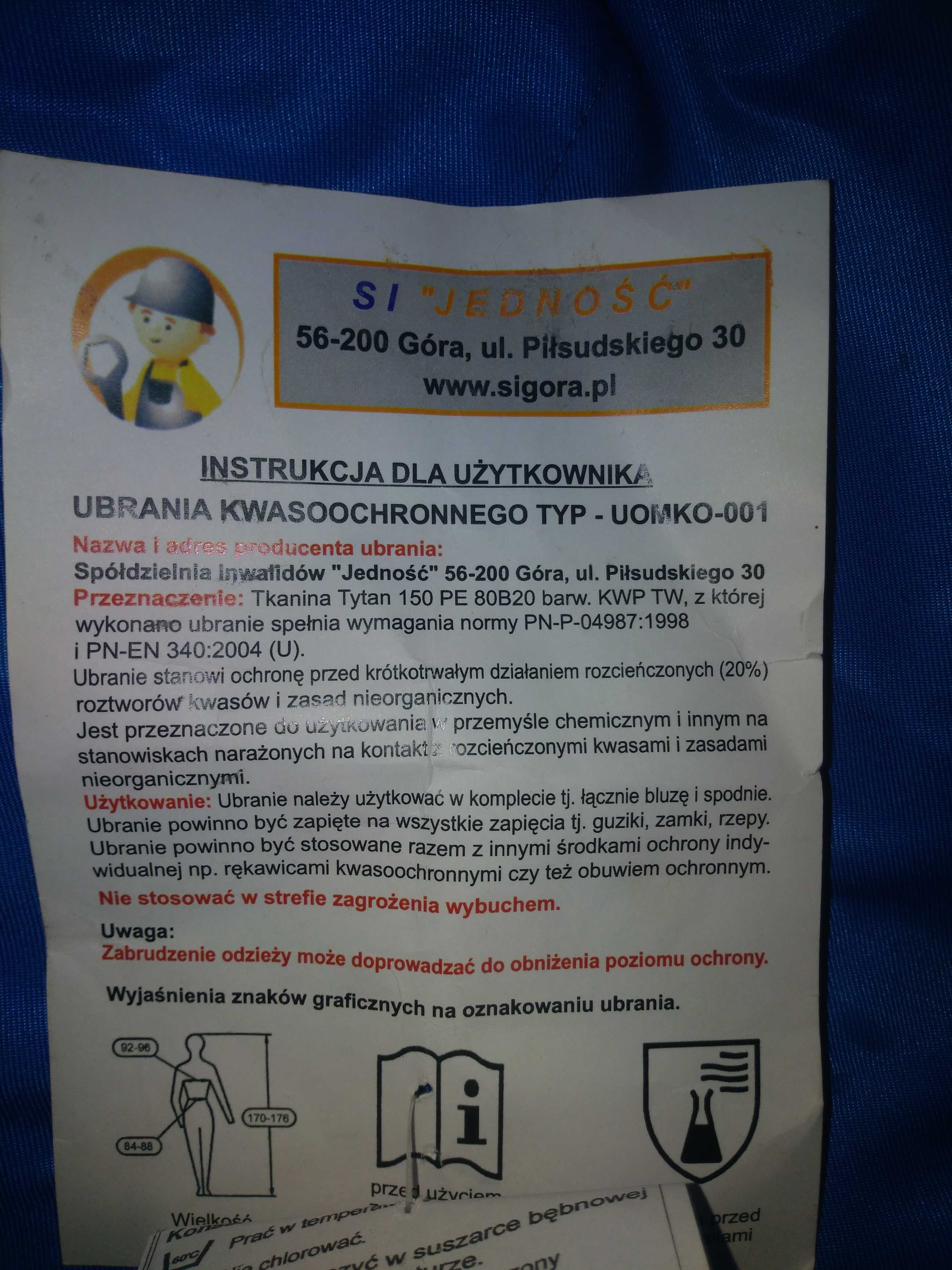 Ubranie kwasoochronne męskie