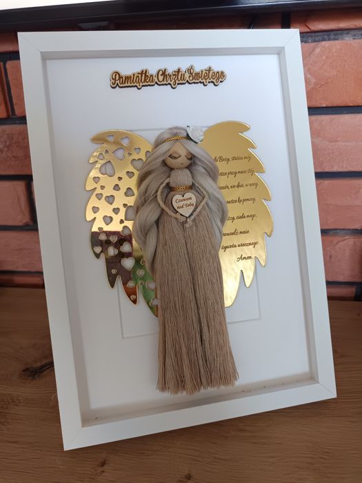 Anioł stróż ,makrama imię prezent komunia chrzest urodziny