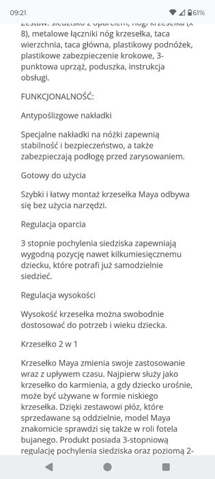 Fotelik do karmienia Lionelo Maya