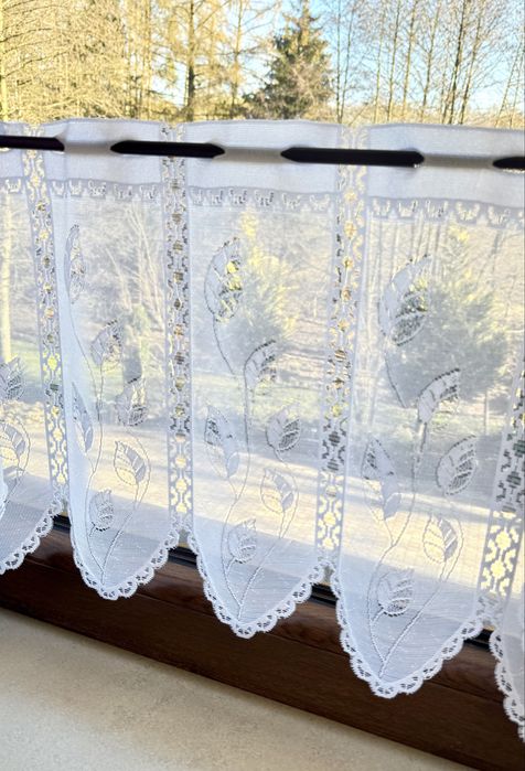 Zazdrostka Biała Liście Pnącza Żakardowa Firanka Do Kuchni wys 40 cm
