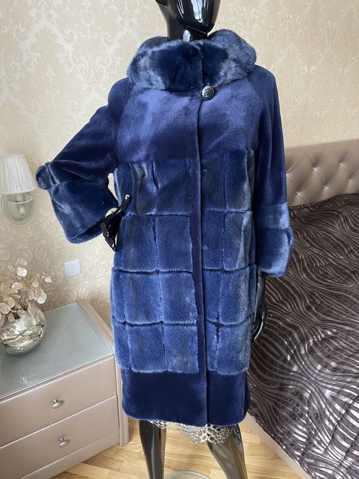 22.12 примірки Київ, норкова шуба Італія 90 см, синя, ексклюзив, 44-46