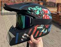 Kask fullface pełny Hulajnoga rower gogle w zestawie