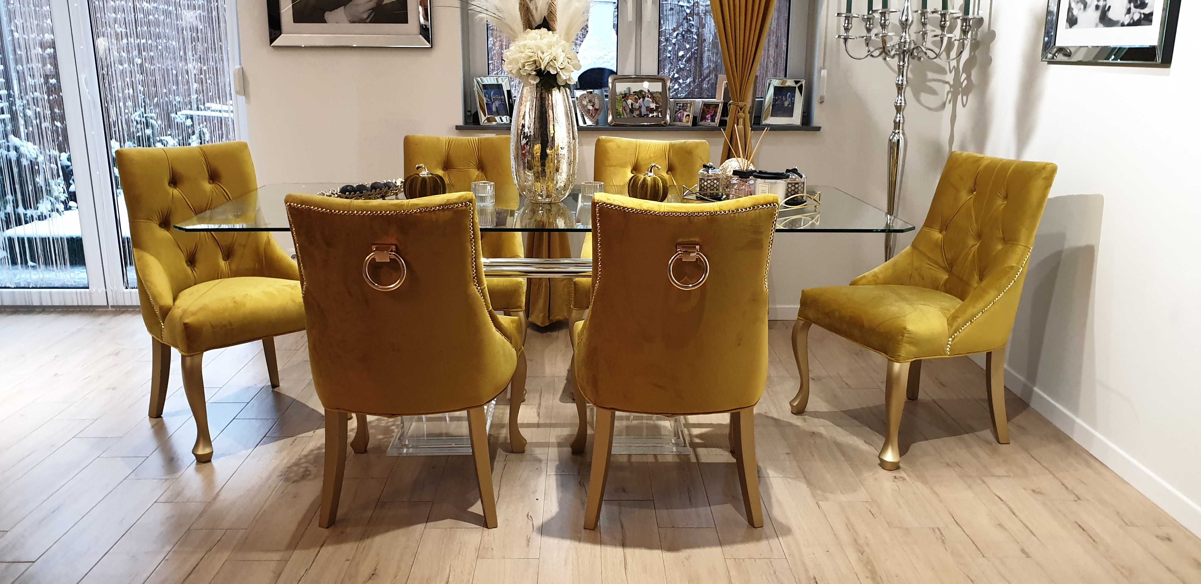 Krzesło pikowane tapicerowane z kołatką pinezkami chesterfield hampton