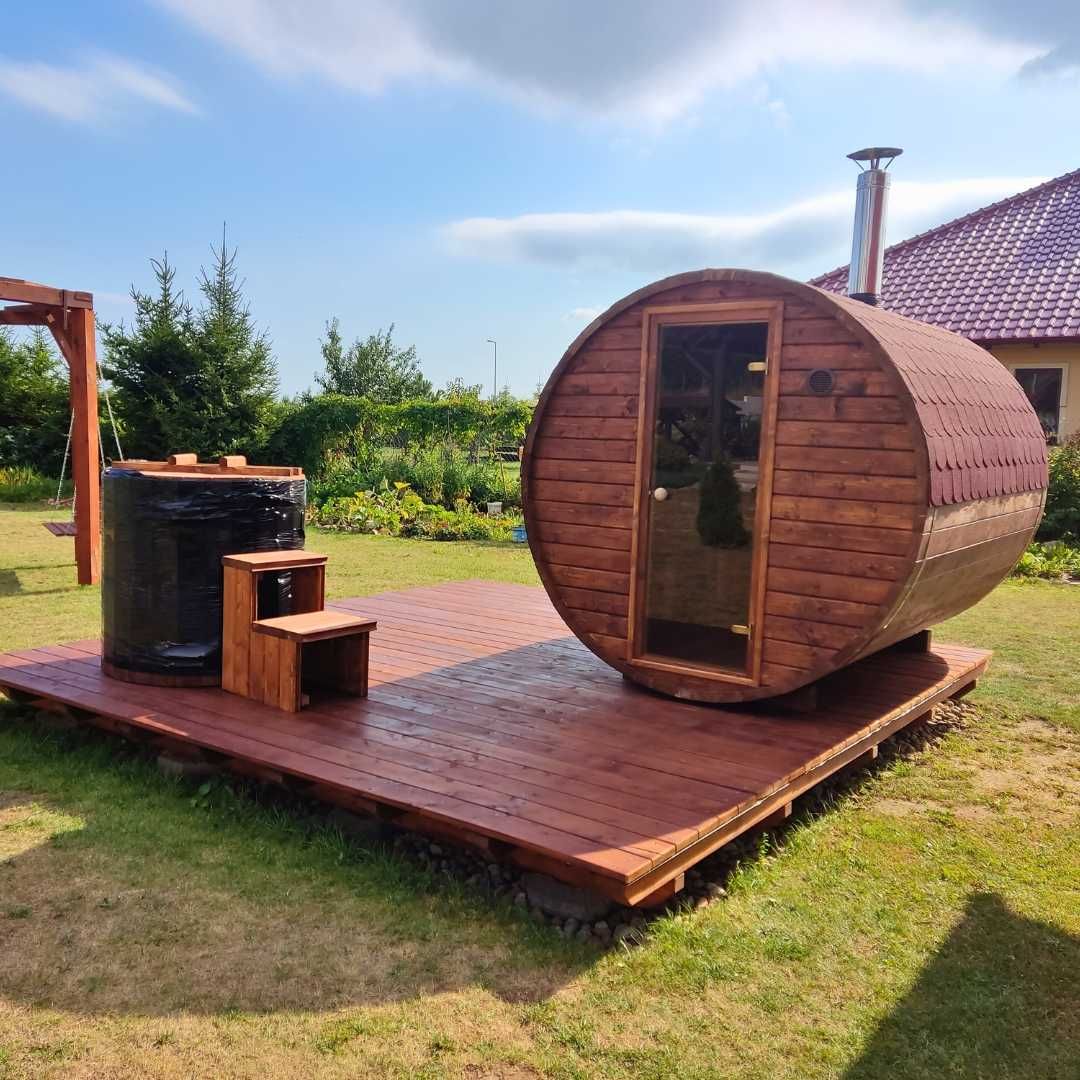 Zestaw Sauna Ogrodowa Balia Jacuzzi hot tube beczka do schładzania