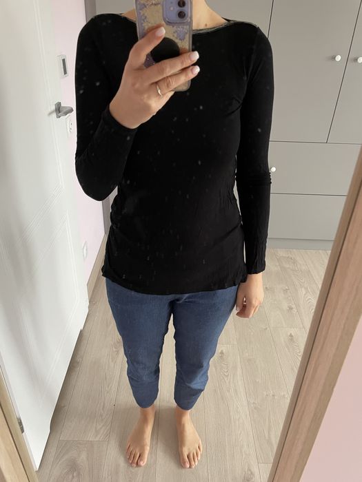 Bluzka czarna t-shirt długi rękaw promod 36 s bawełna