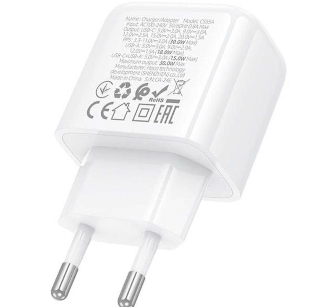 Блочок Hoco CS55A 30W PD30W+QC3.0 Быстрая зарядка 2порта USB+Type-C