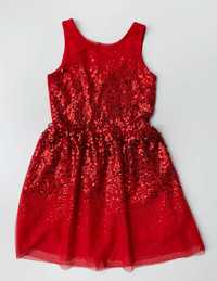 Sukienka Czerwona 134 cm 8 9 lat H&M Cekiny Tiul Cekinki